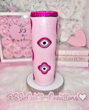 Load image into Gallery viewer, *RTS* 20oz SS Pink Toned Rhinestone evil eye Tumbler