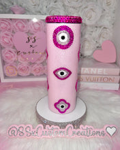Load image into Gallery viewer, *RTS* 20oz SS Pink Toned Rhinestone evil eye Tumbler