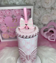 Load image into Gallery viewer, 🎀Pink Rhinestone and Pearl Bow tumbler🎀