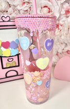 Load image into Gallery viewer, 🩷Conversation Hearts drip SnowGlobe Tumbler🩷
