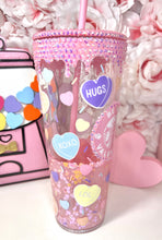 Load image into Gallery viewer, 🩷Conversation Hearts drip SnowGlobe Tumbler🩷