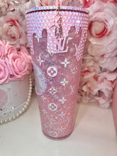 Load image into Gallery viewer, Opal Pink Rhinestone Drip Acrylic SnowGlobe Tumbler