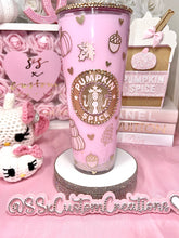 Load image into Gallery viewer, Acrylic, Pink/Gold Pumpkins and leaves tumbler