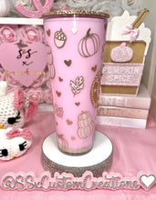Load image into Gallery viewer, Acrylic, Pink/Gold Pumpkins and leaves tumbler