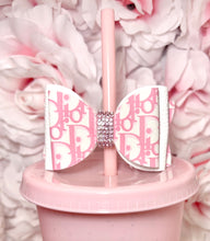 Load image into Gallery viewer, CD white & Pink Bow straw topper