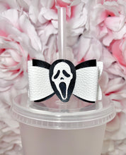 Load image into Gallery viewer, Ghost Face Black & White Bow straw topper