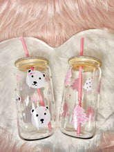 Load image into Gallery viewer, 16oz Clear Glass, bamboo lid, WINTER theme tumbler
