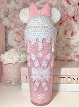 Load image into Gallery viewer, 24oz Acrylic Minnie Mouse lid ,Snow globe, WINTER girl/Candy Cane tumbler