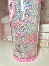 Load image into Gallery viewer, 24oz Acrylic , rhinestone filled L.V. glitter Tumbler