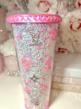 Load image into Gallery viewer, 24oz Acrylic , rhinestone filled L.V. glitter Tumbler