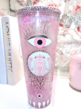 Load image into Gallery viewer, 24oz Pink evil eye Snow Globe tumbler