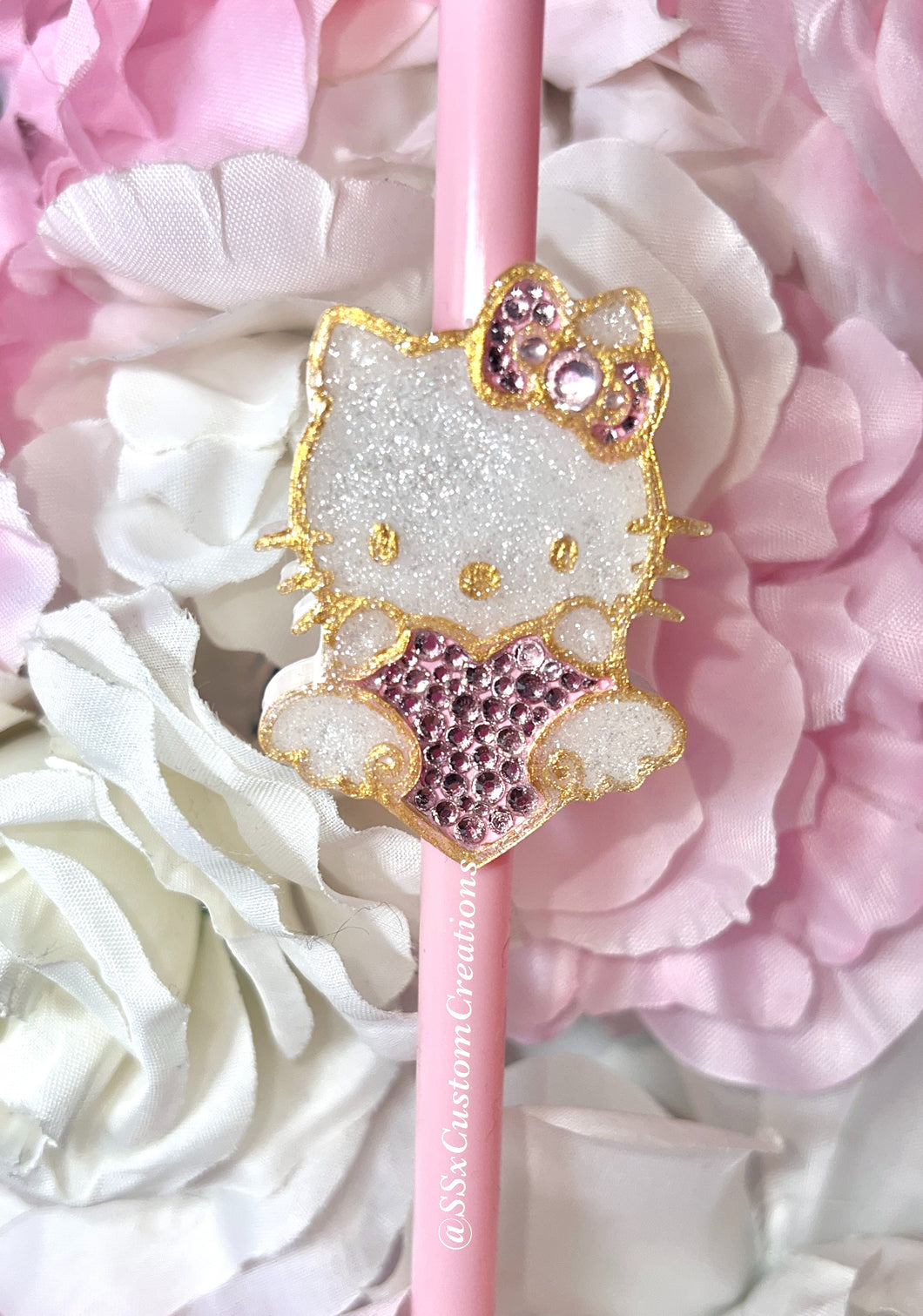 H-Kitty Angel Gold Tone Straw Topper