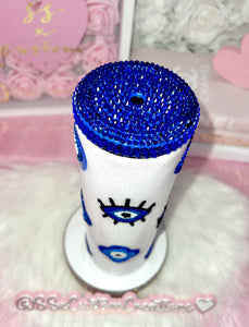 💙🧿 Blue-Toned Rhinestone Evil Eye Tumbler 🧿💙
