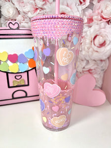 🩷Conversation Hearts drip SnowGlobe Tumbler🩷