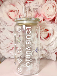 Clear/Frosted Glass Tumbler with Rhinestone accents