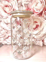 Load image into Gallery viewer, Clear/Frosted Glass Tumbler with Rhinestone accents

