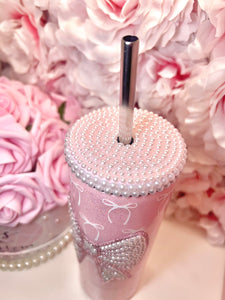 🎀 Pearl & Pink Rhinestone Tumbler🎀