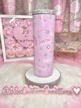 Load image into Gallery viewer, 🩷20oz SS BARBIE Tumbler Light Pink Base Rhinestone Hearts🩷 pinkprettiness
