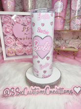 Load image into Gallery viewer, 20oz SS BARBIE Tumbler White Base rhinestone hearts
