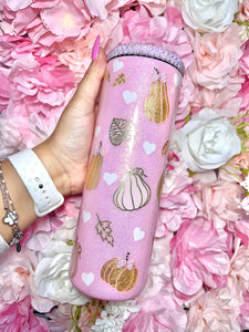 Gold Foil & Pink glitter PEEK-A-BOO Fall Tumbler