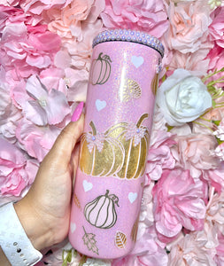 Gold Foil & Pink glitter PEEK-A-BOO Fall Tumbler