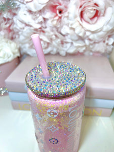 Clear Glass Snow-Globe Tumbler with Rhinestone Accents