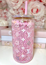 Load image into Gallery viewer, Clear Glass Snow-Globe Tumbler with Rhinestone Accents
