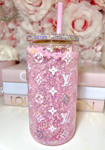 Clear Glass Snow-Globe Tumbler with Rhinestone Accents