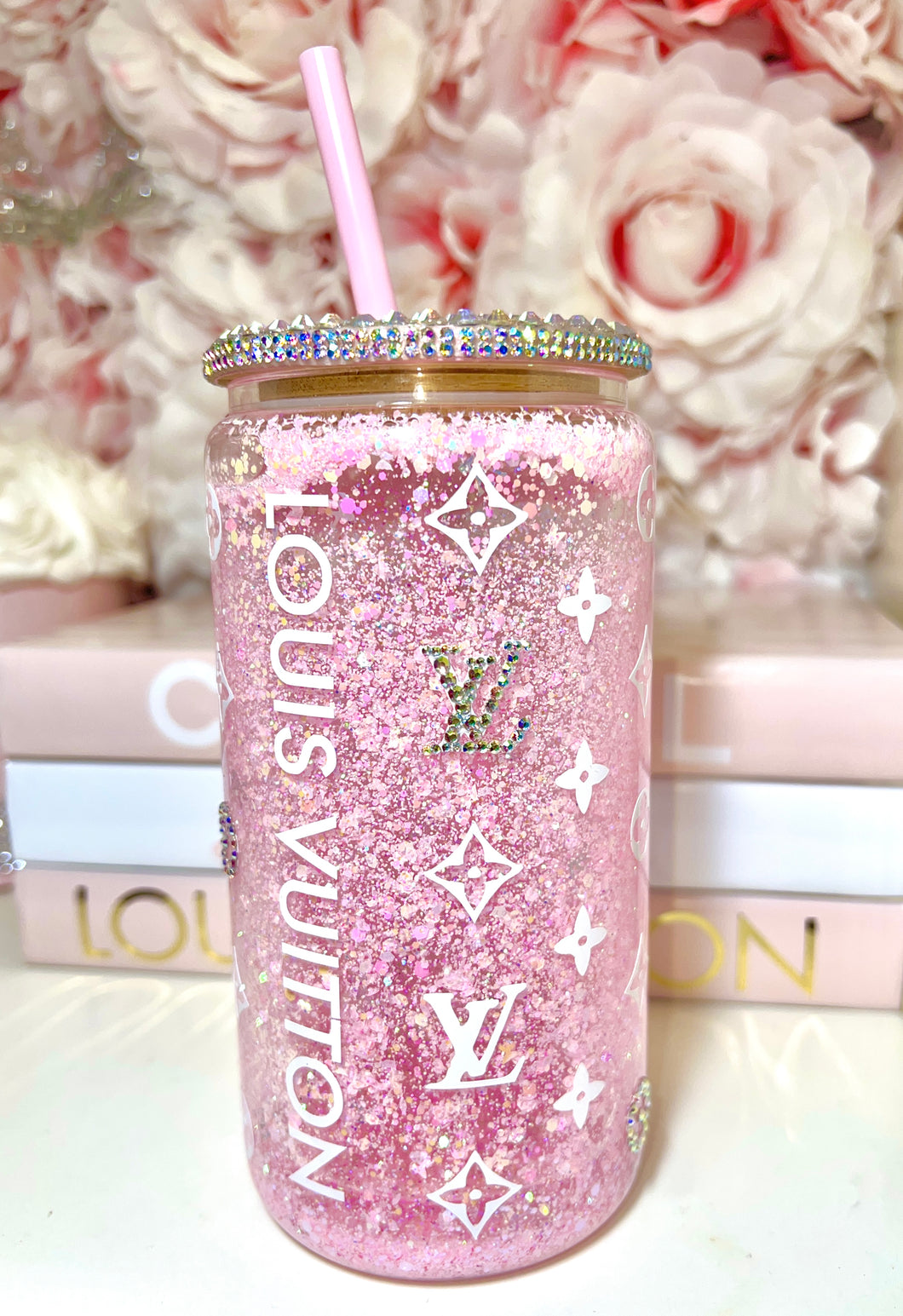 Clear Glass Snow-Globe Tumbler with Rhinestone Accents