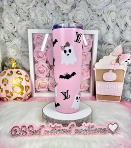 Pink Ghosts and Bats with bows Tumbler