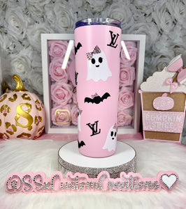 Pink Ghosts and Bats with bows Tumbler