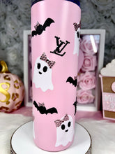 Load image into Gallery viewer, Pink Ghosts and Bats with bows Tumbler
