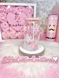 Snowflakes and rhinestones clear glass tumbler