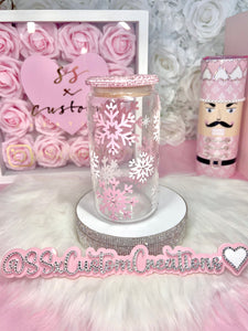 Snowflakes and rhinestones clear glass tumbler