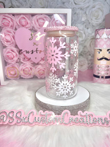 Snowflakes and rhinestones clear glass tumbler