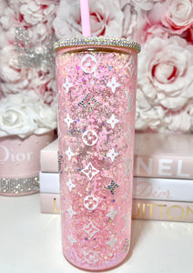 Clear Glass Snow-Globe Tumbler with Rhinestone Accents