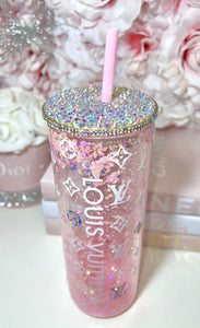 Clear Glass Snow-Globe Tumbler with Rhinestone Accents