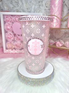 Pink'd out Glittered 24oz Cold Cup