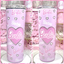 Load image into Gallery viewer, 🩷20oz SS BARBIE Tumbler Light Pink Base Rhinestone Hearts🩷 pinkprettiness
