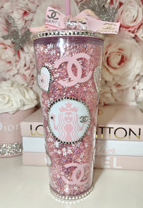 24oz Acrylic , rhinestone filled L.V. glitter Tumbler