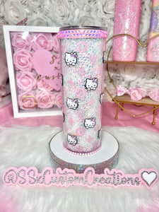 20oz STAINLESS STEEL skinny rhinestone filled H-Kitty tumbler