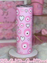 Load image into Gallery viewer, 20oz SS Pink Evil Eye and Blingy Hearts tumbler
