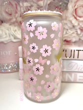 Load image into Gallery viewer, 16oz Frosted Glass, cherry blossom,  Kitty Tumbler
