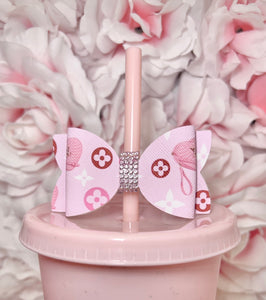 Pink Bow straw topper