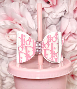 CD white & Pink Bow straw topper