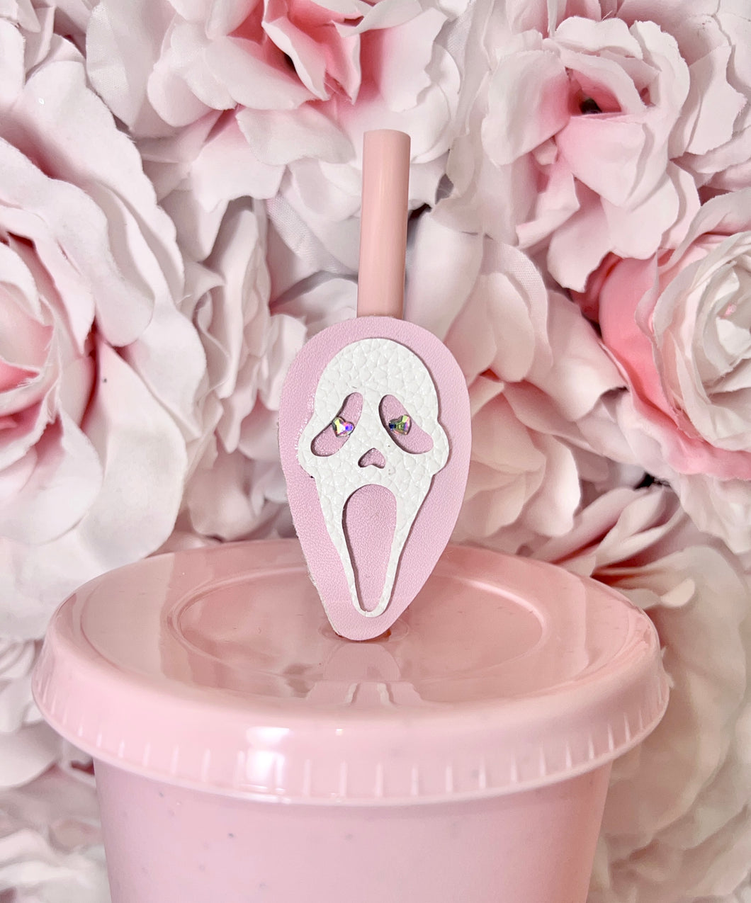 Ghost Face Pink straw topper