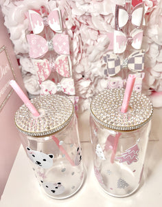 16oz Clear Glass, bamboo lid, WINTER theme tumbler