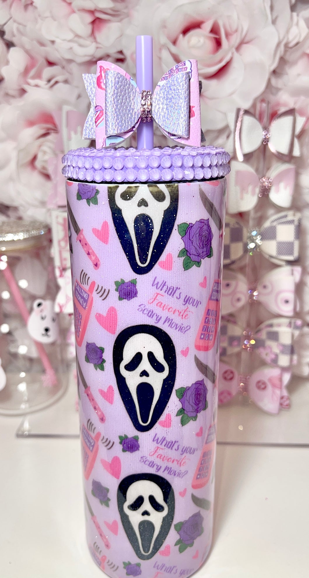 20oz Stainless Steel GHOST FACE Tumbler WITH bow topper