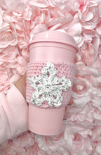 Load image into Gallery viewer, *Pink Crocheted Snowflake Cup Cozy*
