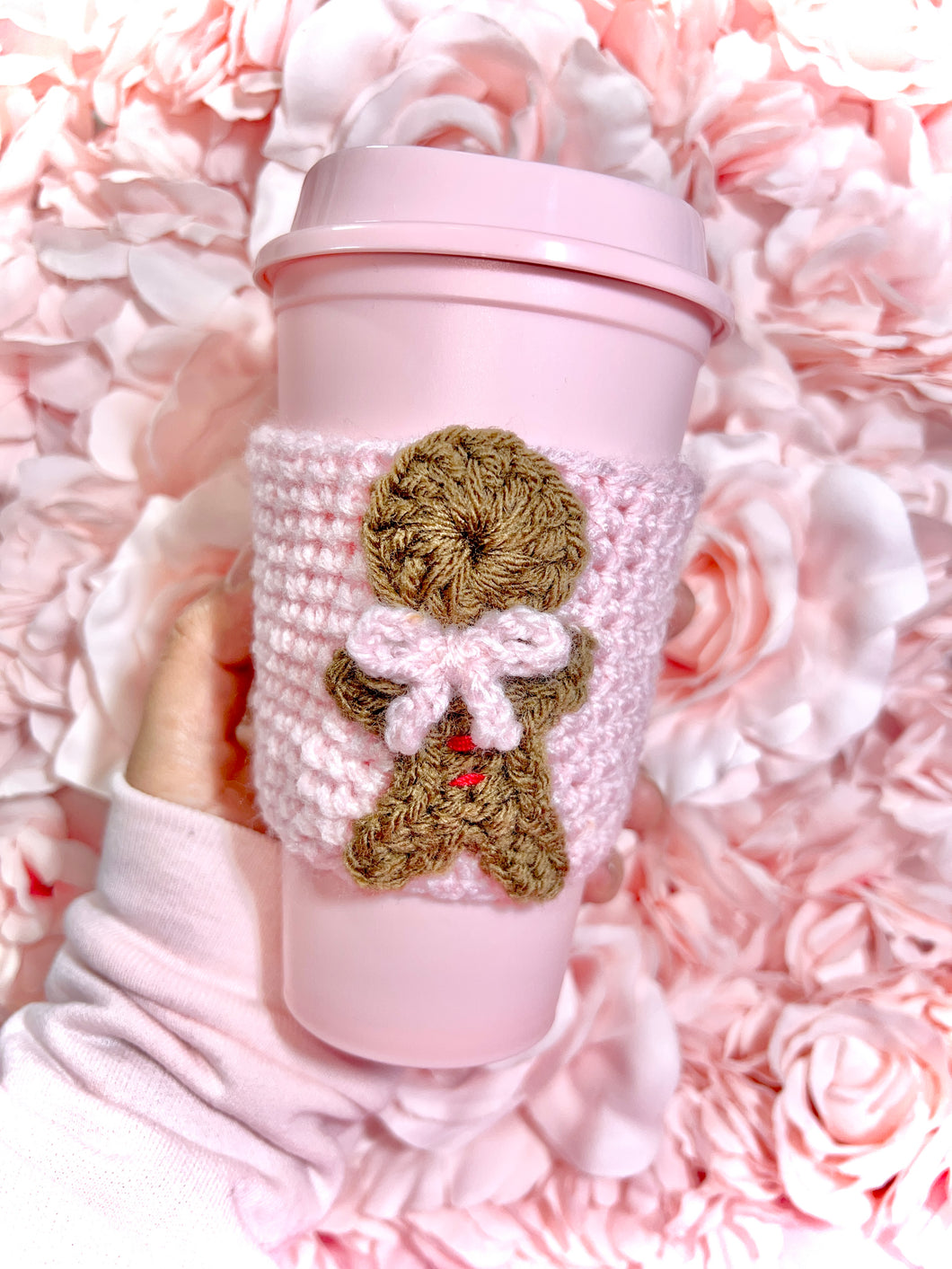 * Pink Crocheted Gingerbread Cup Cozy*